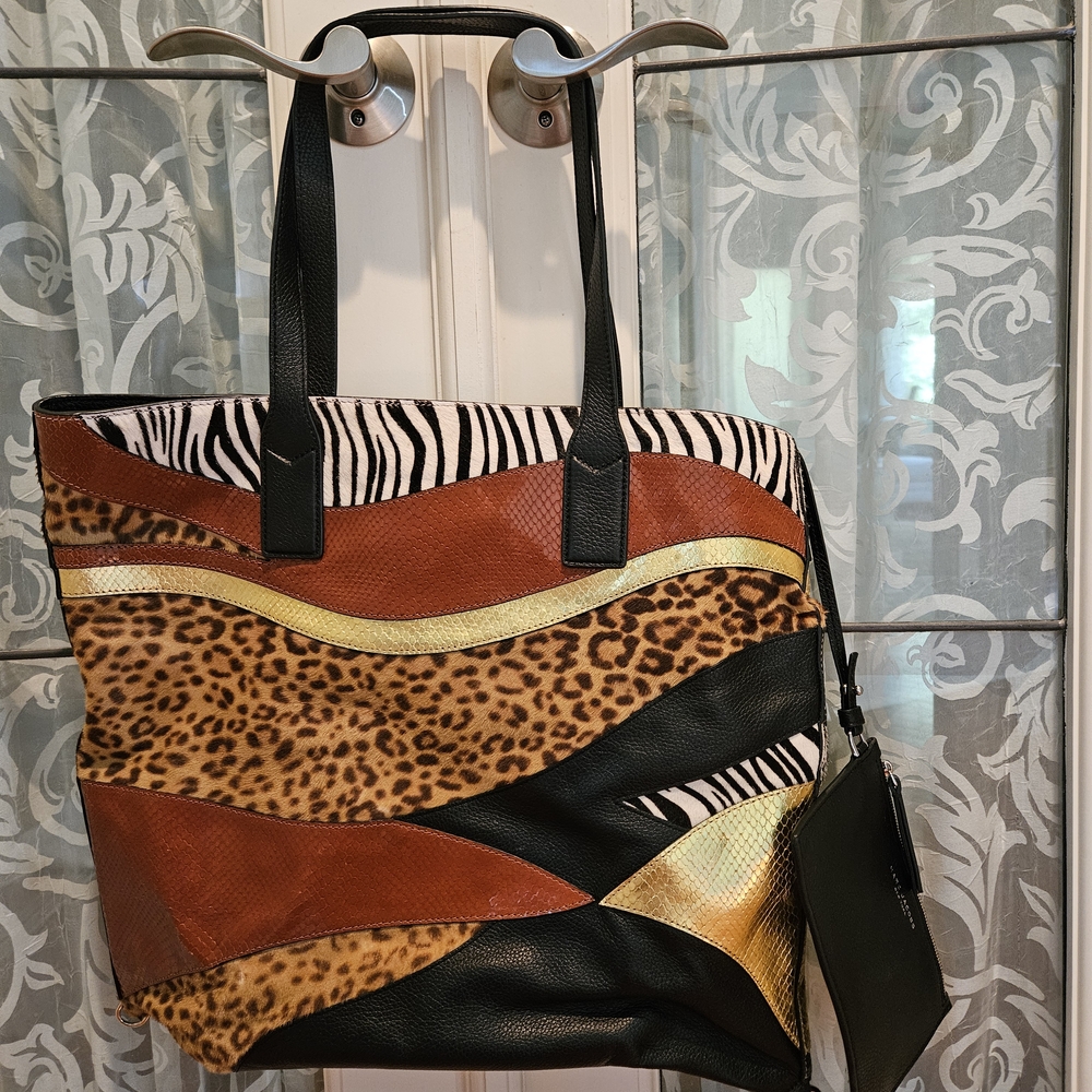 Marc Jacobs Metallic Calfskin Embossed Ponyhair Patchwork Tote & Blk Coin Purse - Picture 3 of 10